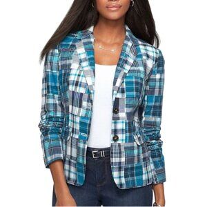 Talbots Blue Madras Plaid Cotton Blend Blazer Preppy Size 6